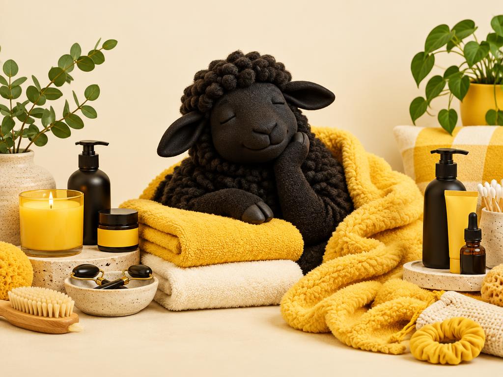 Pihenő fekete bárány otthoni és wellness termékek között