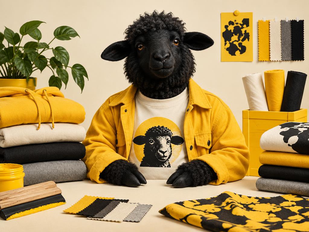 Fekete bárány feliratozott ruházatok és textilek között