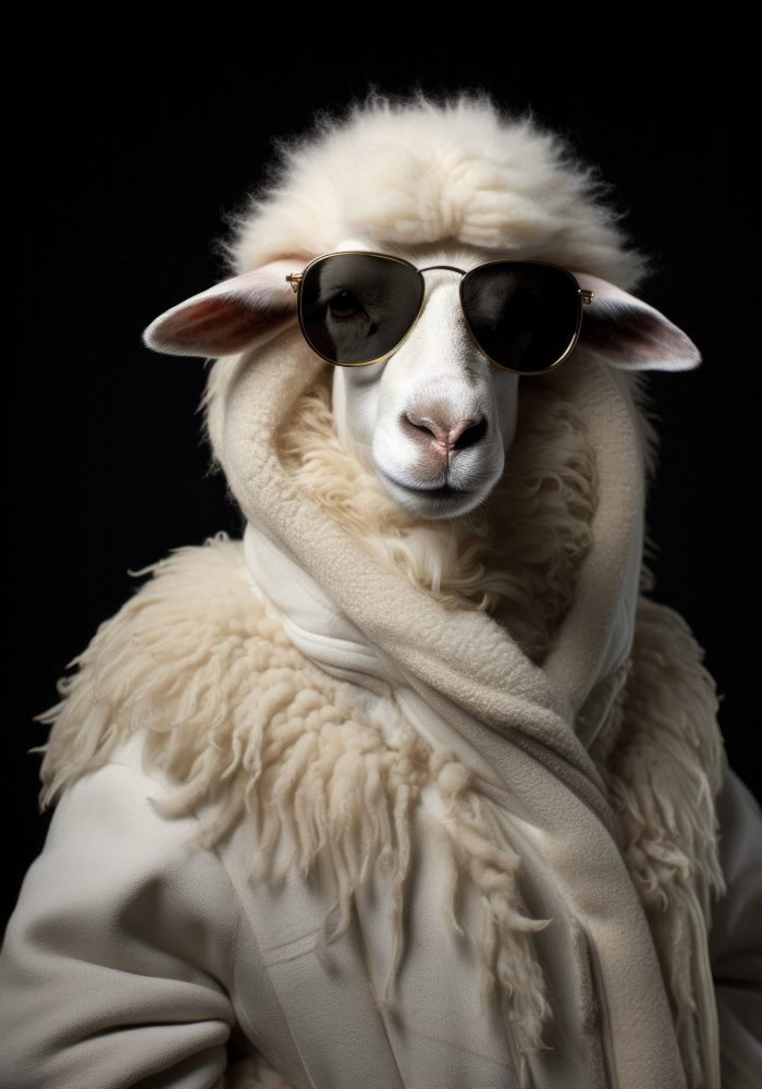a fotogenic sheep, in high fashion wardrobe --ar 2:3 --style raw --v 5.2 Job ID: 0accabee-3786-4c77-b104-1848e0560c85